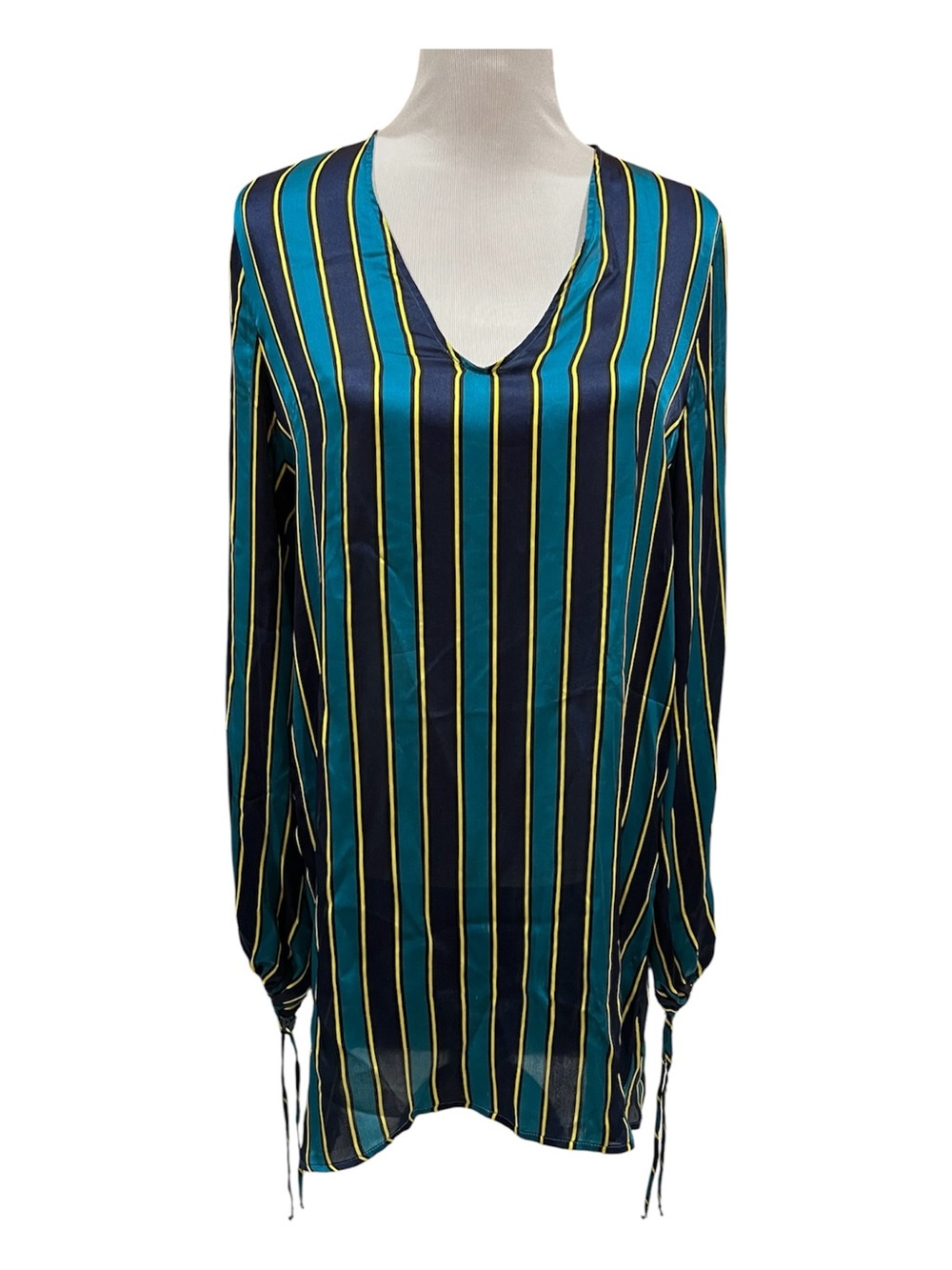 FISICO 100% Silk Striped Long Sleeve Swim Coverup Dress Size Medium